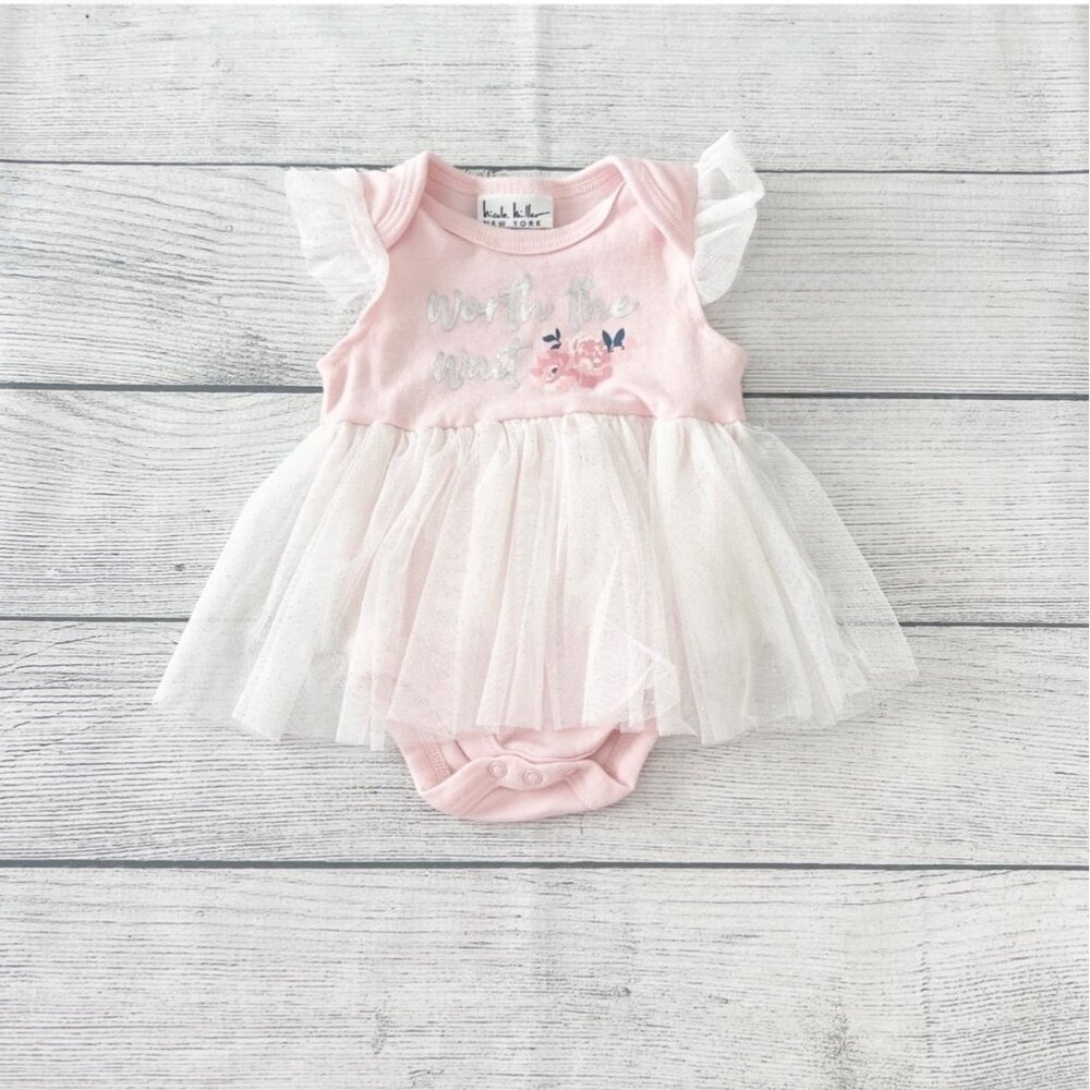 Nicole Miller New York “Worth the Wait” Tutu Bodysuit Dress Baby Girl 3-6 Months